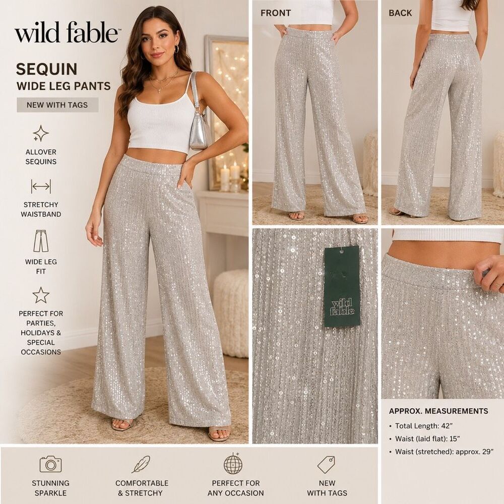 Wild Fable Sequin Wide Leg Pants Medium NWT Stretchy Sparkle Pants